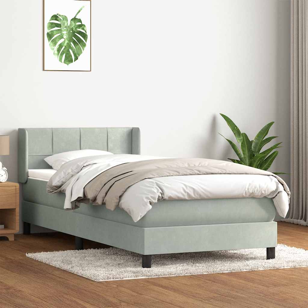 világosszürke bársony rugós ágy matraccal 80x210 cm