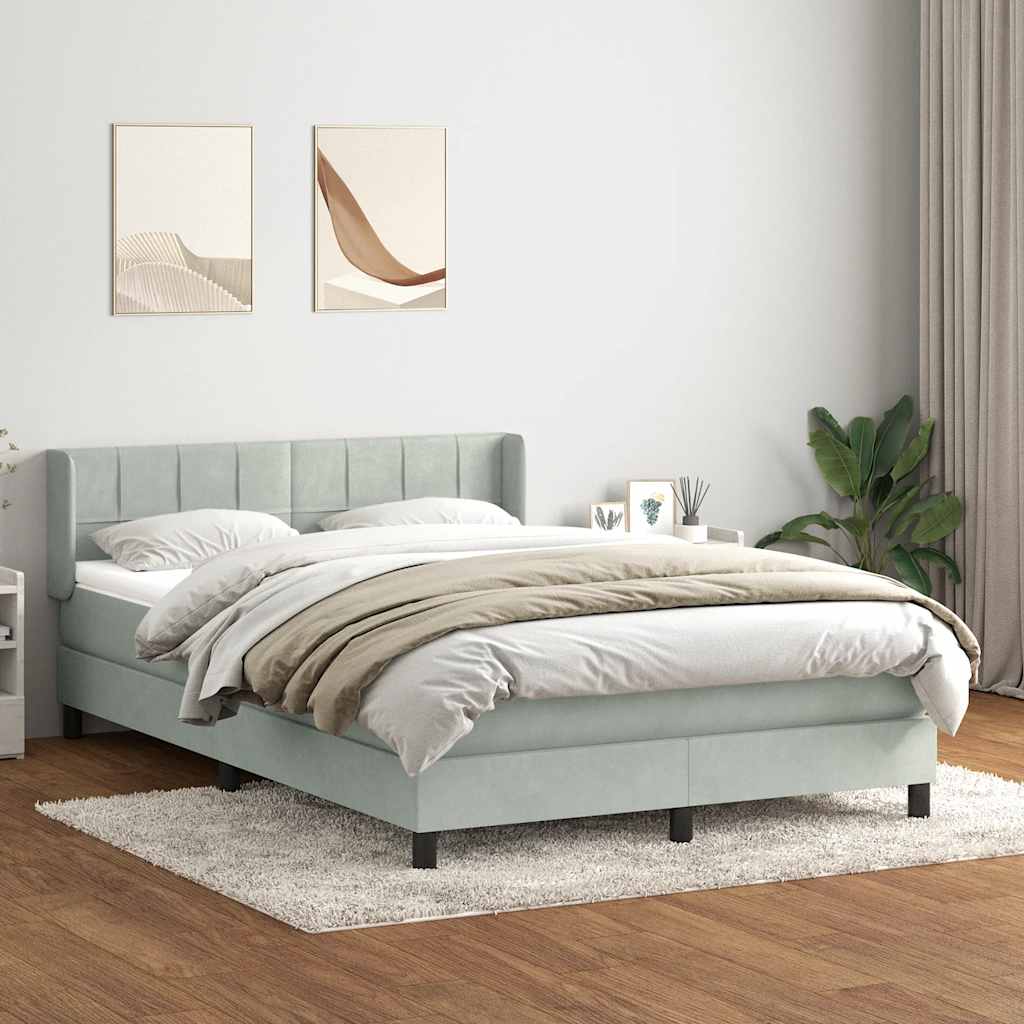 világosszürke bársony rugós ágy matraccal 160x210 cm