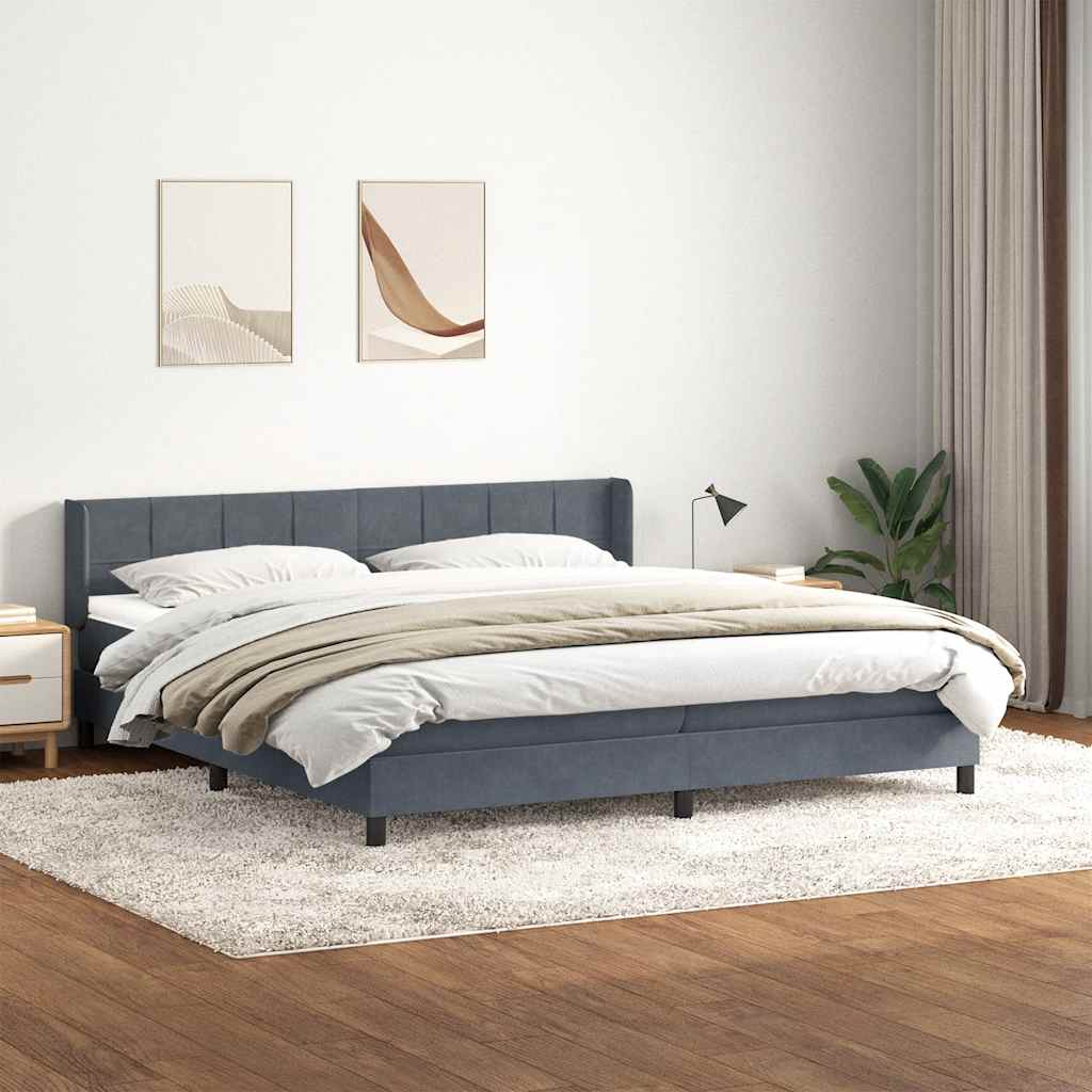 sötétszürke bársony rugós ágy matraccal 180x210 cm