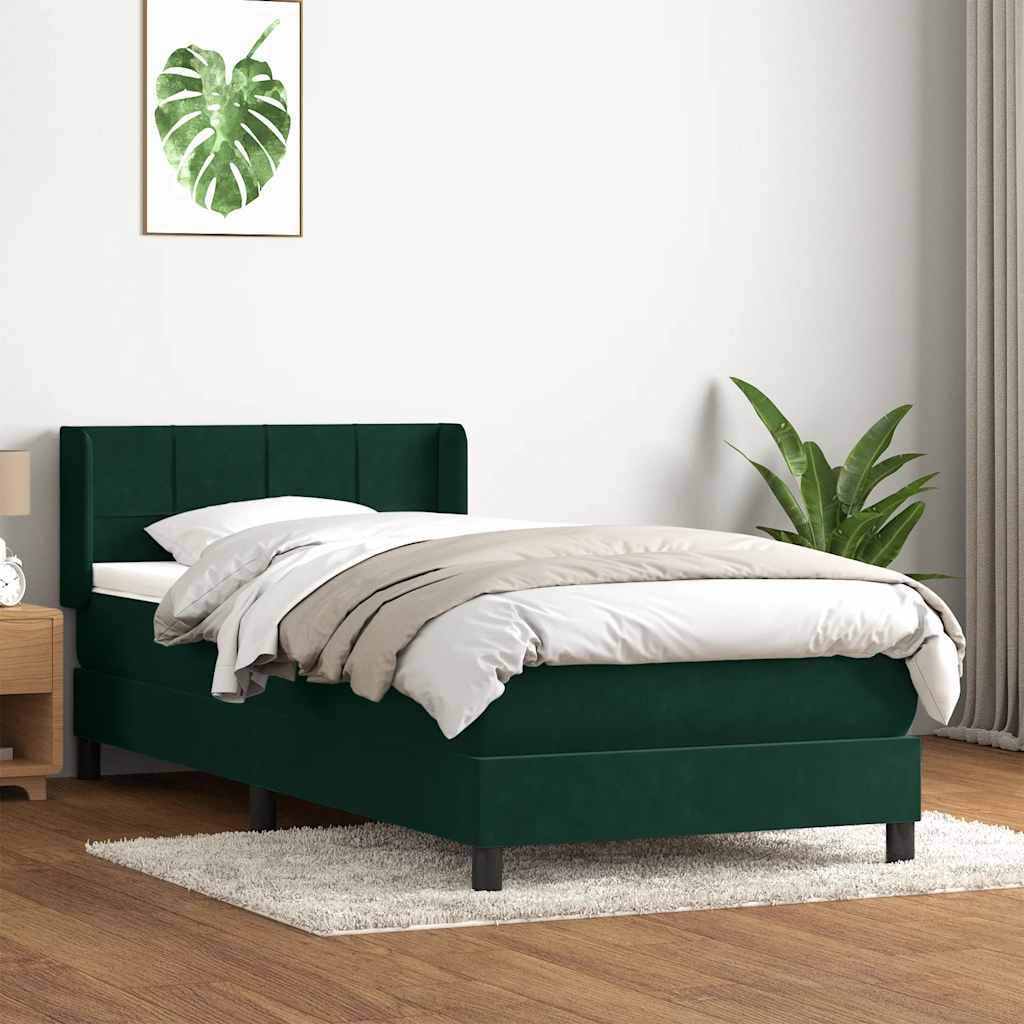 sötétzöld bársony rugós ágy matraccal 80x220 cm