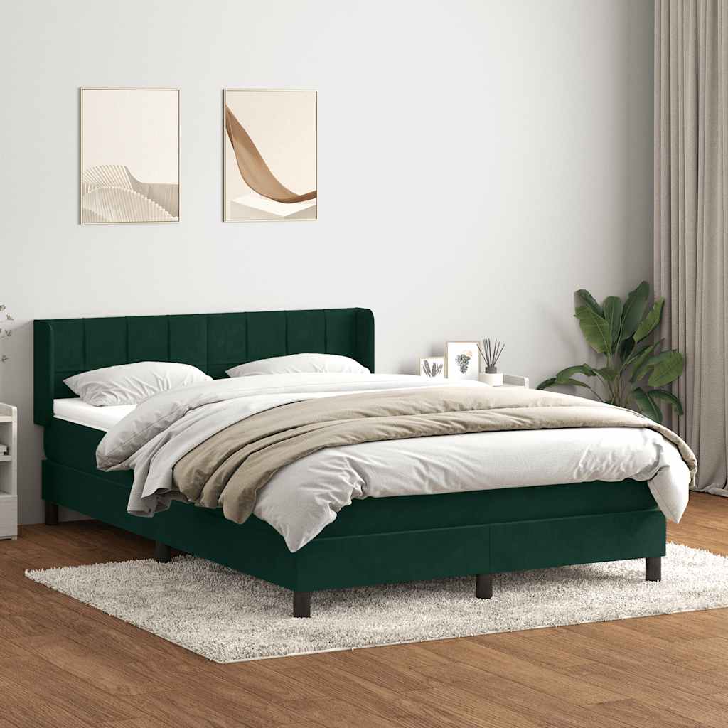 sötétzöld bársony rugós ágy matraccal 160x220 cm