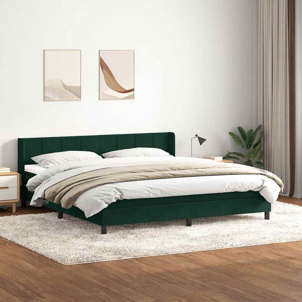sötétzöld bársony rugós ágy matraccal 180x220 cm