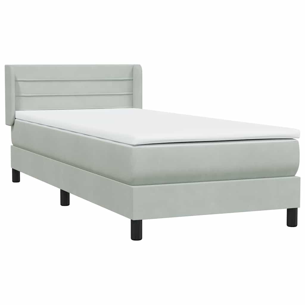 világosszürke bársony rugós ágy matraccal 80x210 cm
