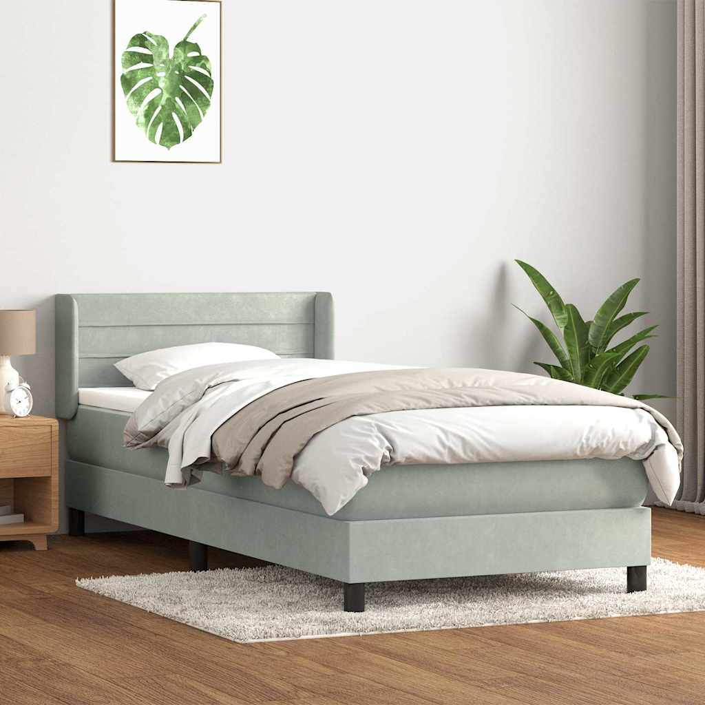 világosszürke bársony rugós ágy matraccal 80x210 cm
