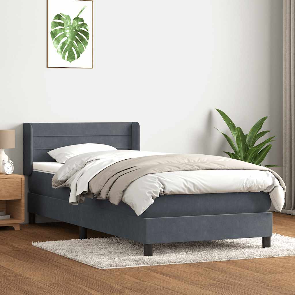 sötétszürke bársony rugós ágy matraccal 80x210 cm