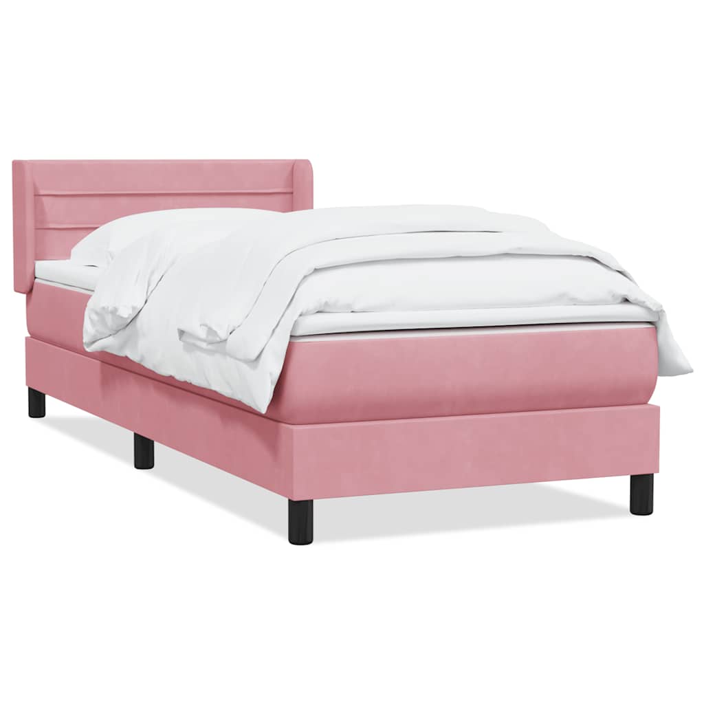 rózsaszín bársony rugós ágy matraccal 90x210 cm