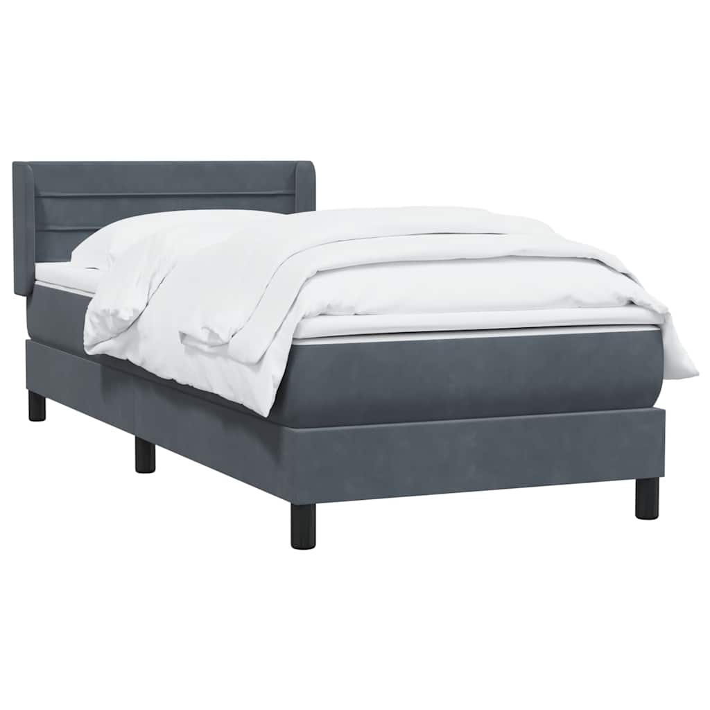 sötétszürke bársony rugós ágy matraccal 80x220 cm