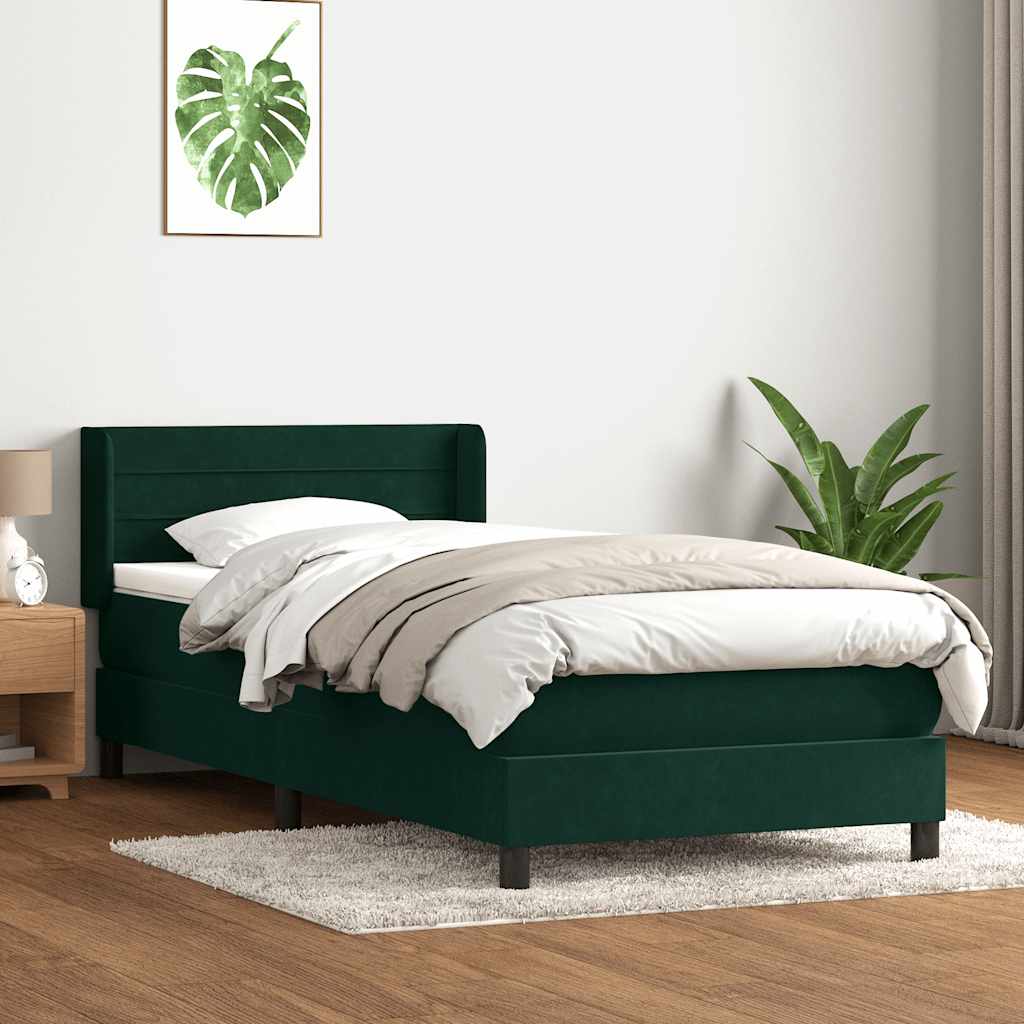sötétzöld bársony rugós ágy matraccal 80x220 cm
