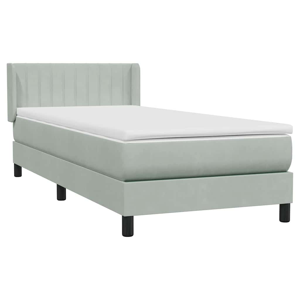 világosszürke bársony rugós ágy matraccal 80x210 cm