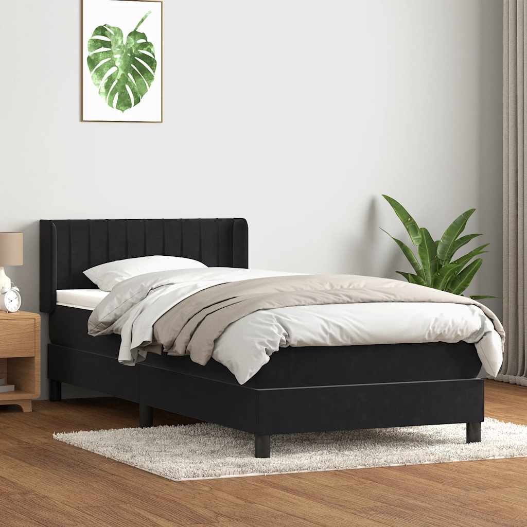 fekete bársony rugós ágy matraccal 90x210 cm