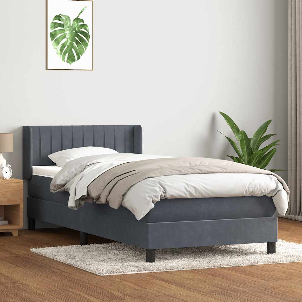 sötétszürke bársony rugós ágy matraccal 80x220 cm