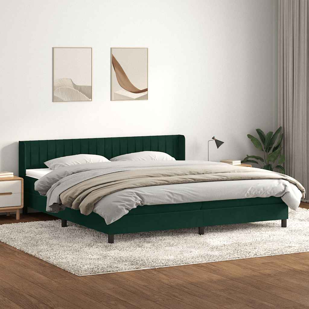 sötétzöld bársony rugós ágy matraccal 180x220 cm