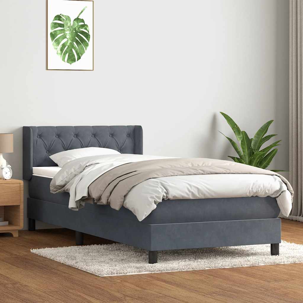 sötétszürke bársony rugós ágy matraccal 80x210 cm
