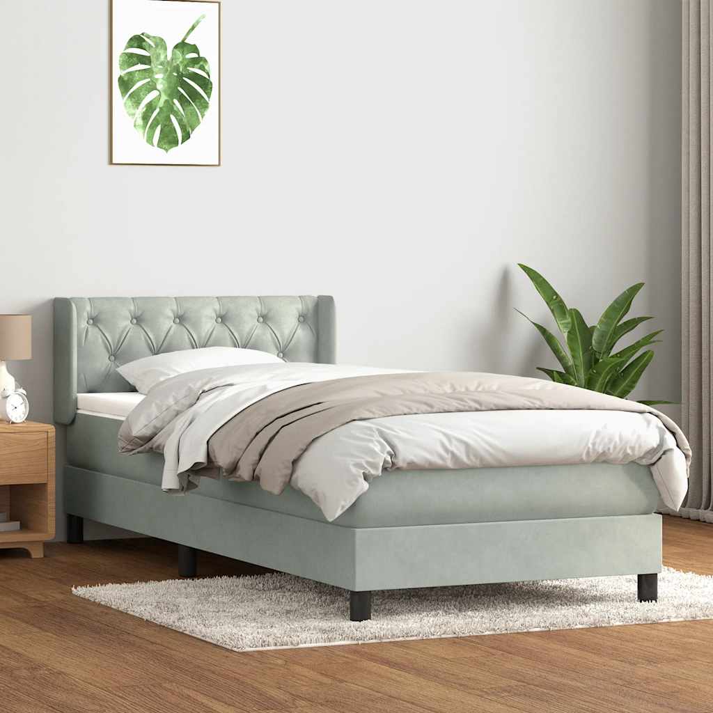 világosszürke bársony rugós ágy matraccal 80x220 cm