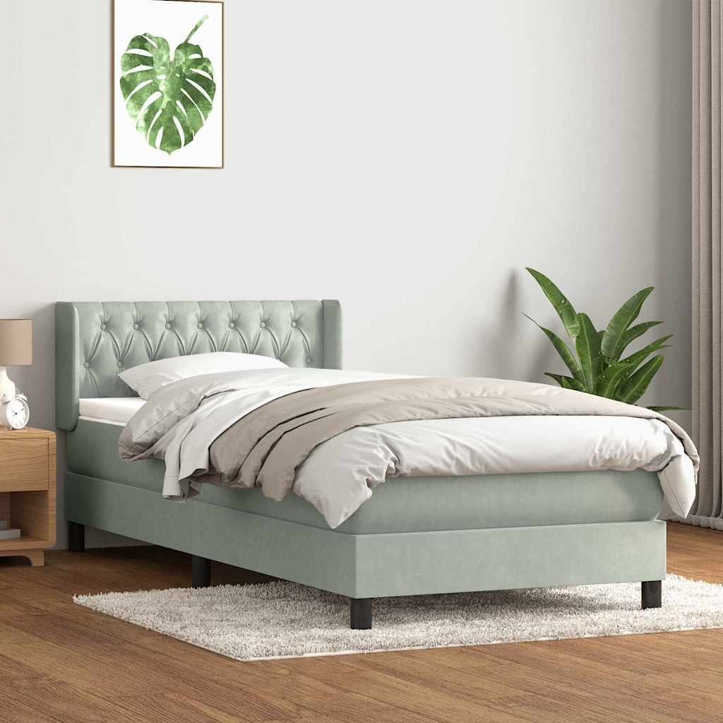 világosszürke bársony rugós ágy matraccal 90x220 cm
