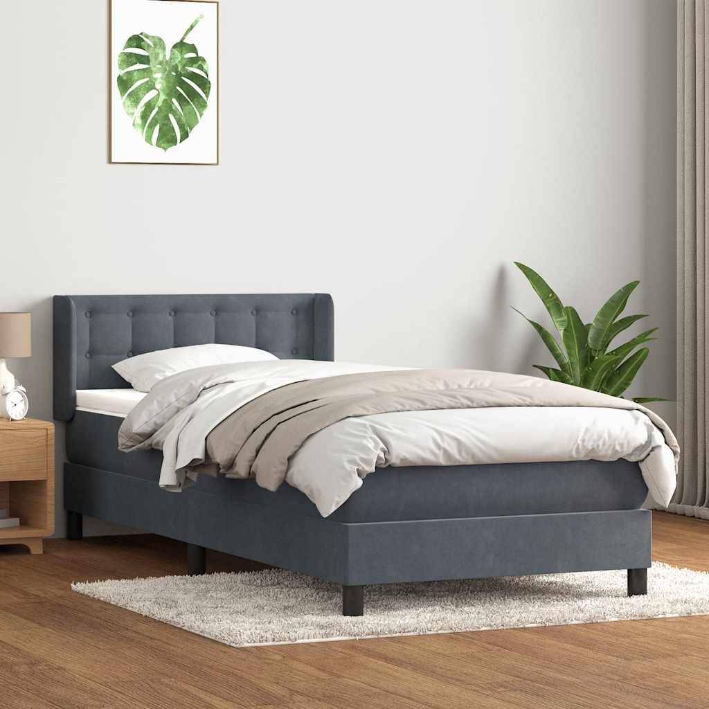 sötétszürke bársony rugós ágy matraccal 80x210 cm