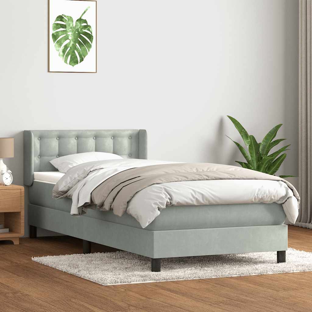 világosszürke bársony rugós ágy matraccal 80x220 cm