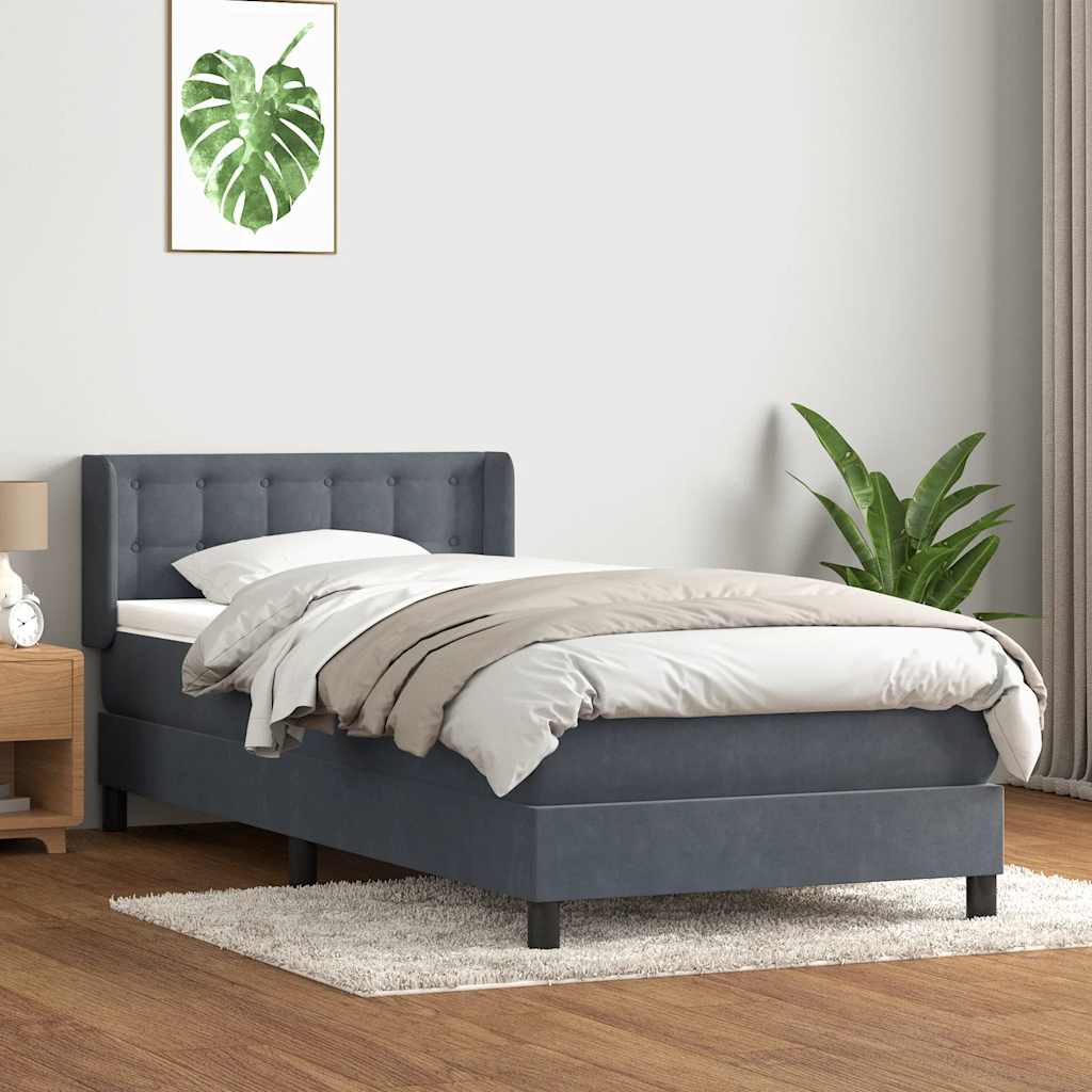 sötétszürke bársony rugós ágy matraccal 80x220 cm