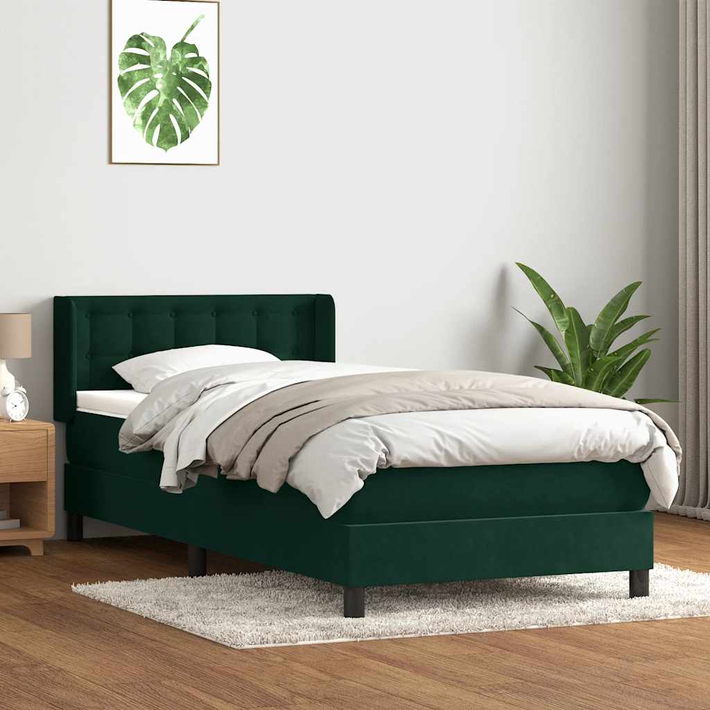 sötétzöld bársony rugós ágy matraccal 80x220 cm