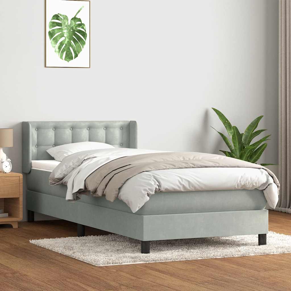világosszürke bársony rugós ágy matraccal 90x220 cm