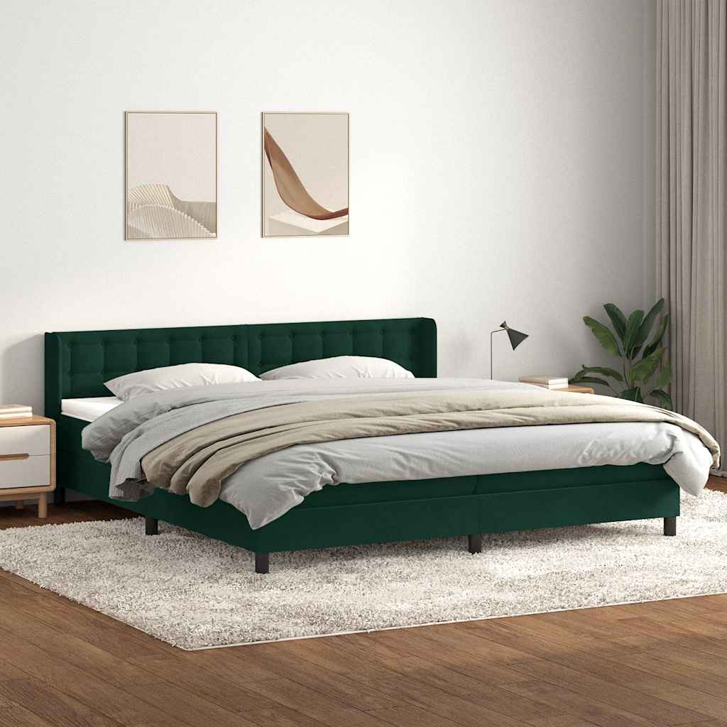 sötétzöld bársony rugós ágy matraccal 180x220 cm