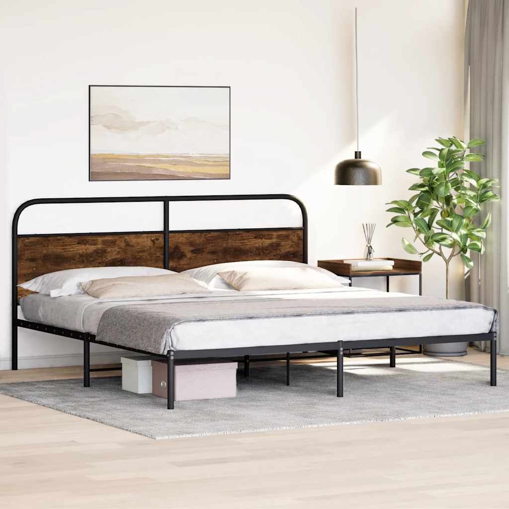 füstös tölgy színű fém ágykeret matrac nélkül 200 x 200 cm