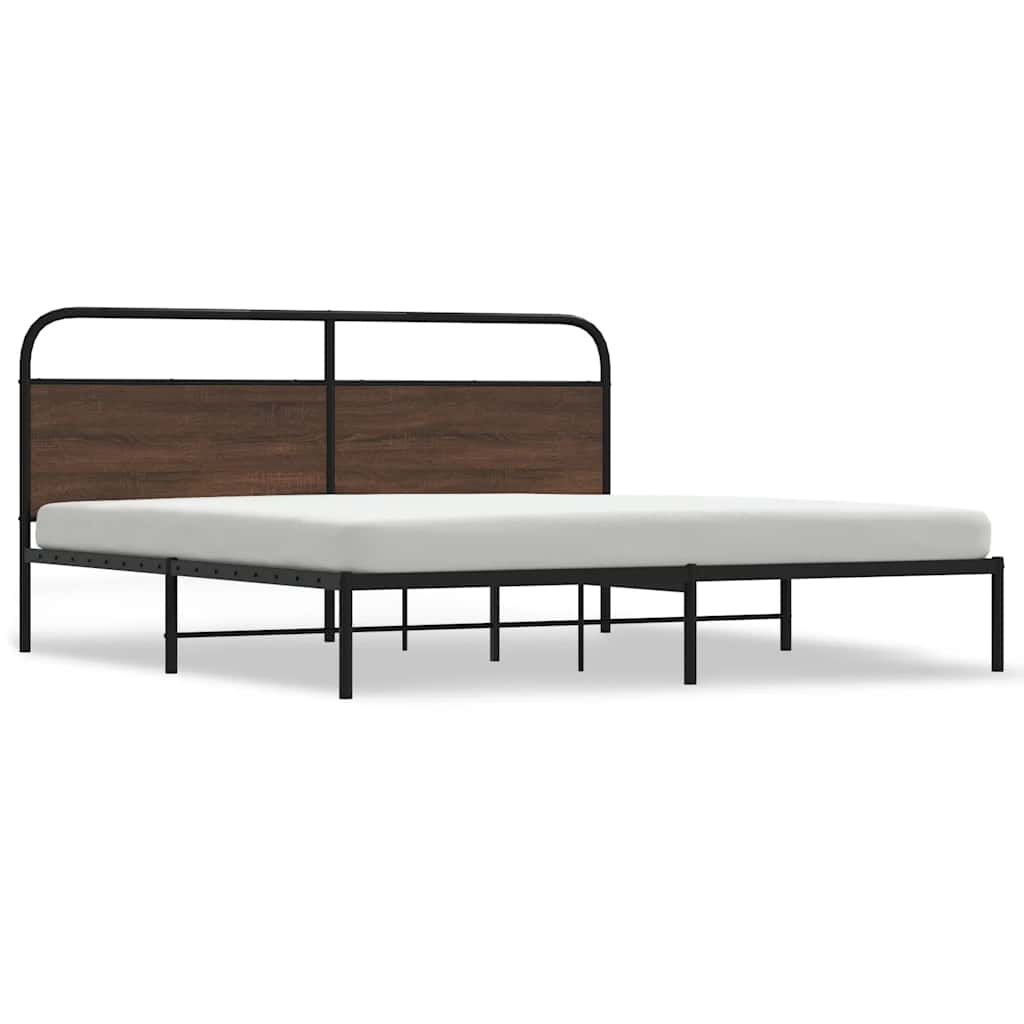 barna tölgy színű fém ágykeret matrac nélkül 200 x 200 cm
