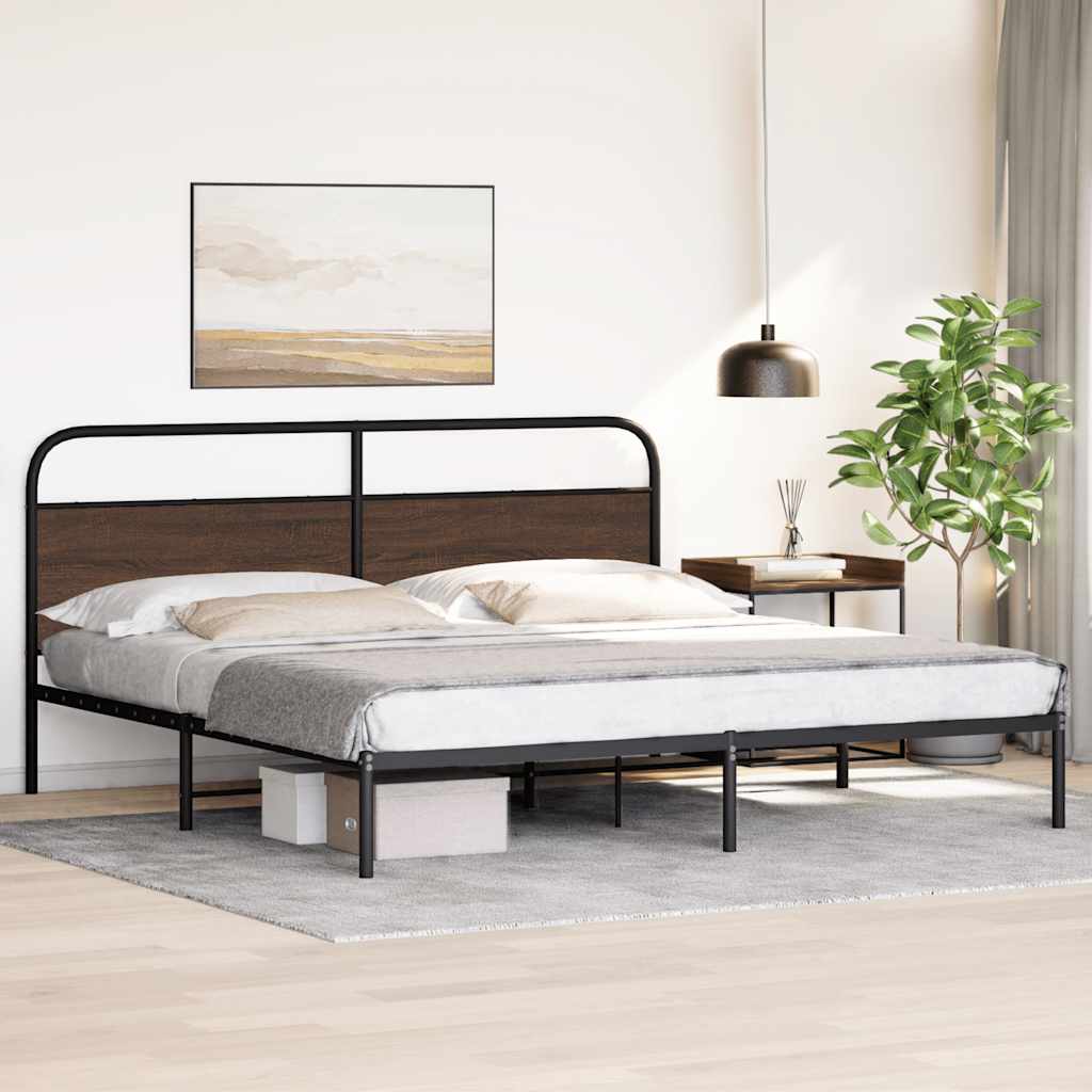 barna tölgy színű fém ágykeret matrac nélkül 200 x 200 cm