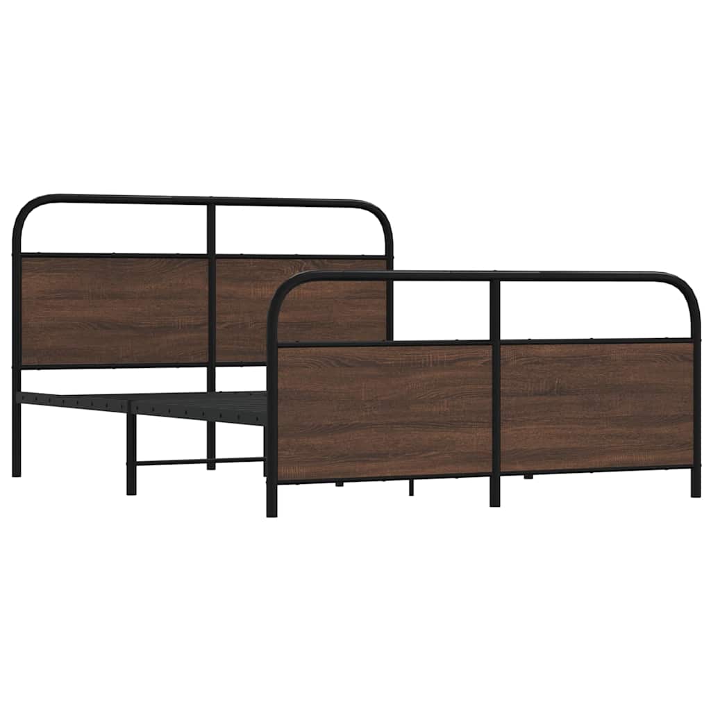 barna tölgy színű fém ágykeret matrac nélkül 150 x 200 cm