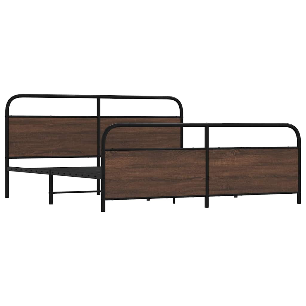 barna tölgy színű fém ágykeret matrac nélkül 200 x 200 cm