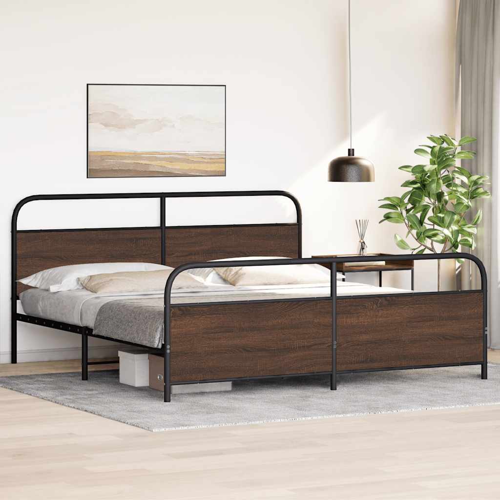 barna tölgy színű fém ágykeret matrac nélkül 200 x 200 cm
