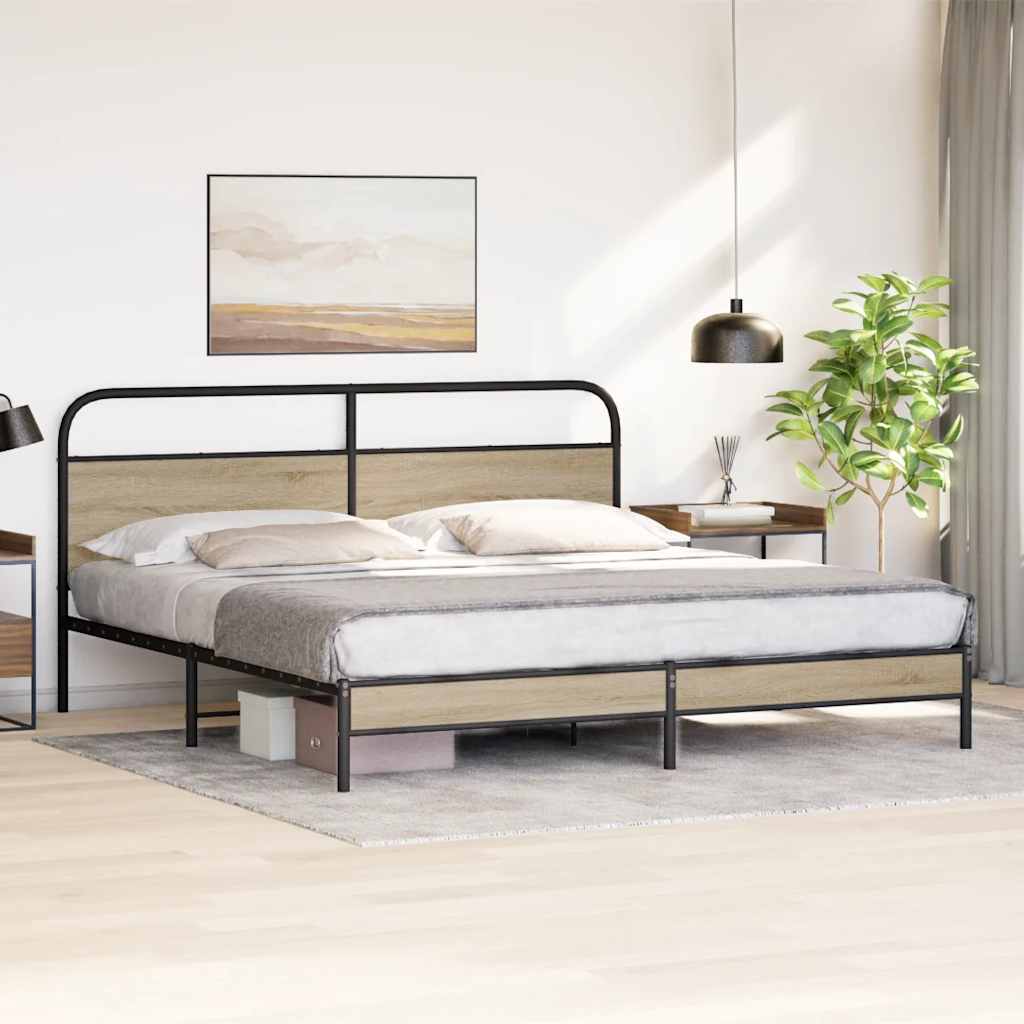 füstös tölgy színű fém ágykeret matrac nélkül 180 x 200 cm