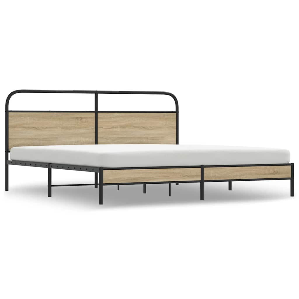 füstös tölgy színű fém ágykeret matrac nélkül 200 x 200 cm