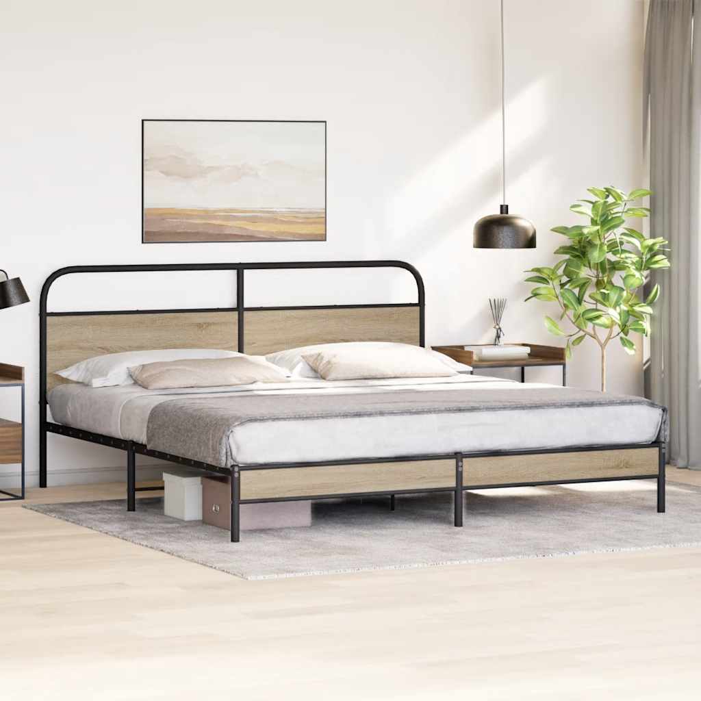 füstös tölgy színű fém ágykeret matrac nélkül 200 x 200 cm