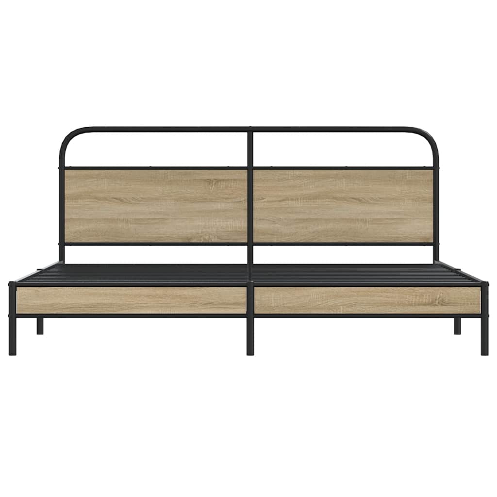 füstös tölgy színű fém ágykeret matrac nélkül 200 x 200 cm