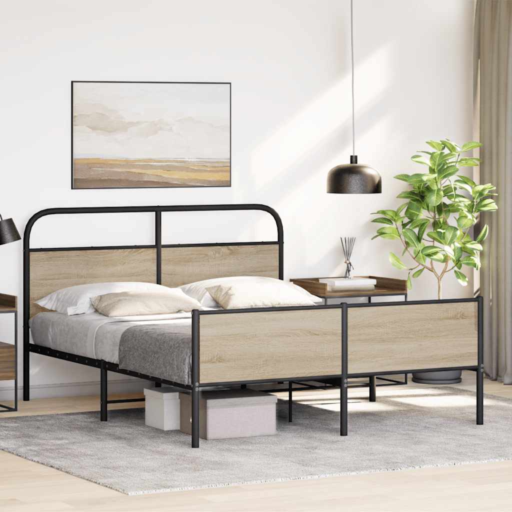 füstös tölgy színű fém ágykeret matrac nélkül 160 x 200 cm
