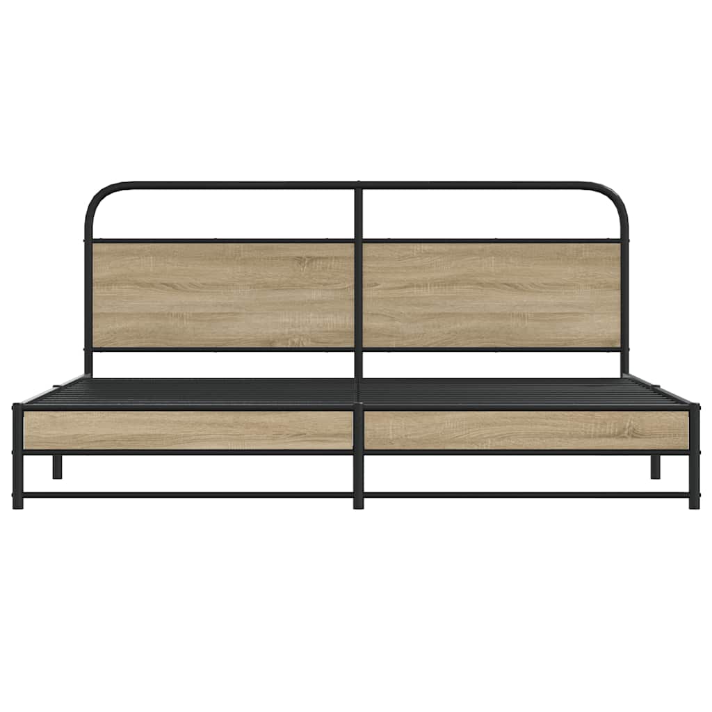 füstös tölgy színű fém ágykeret matrac nélkül 200 x 200 cm