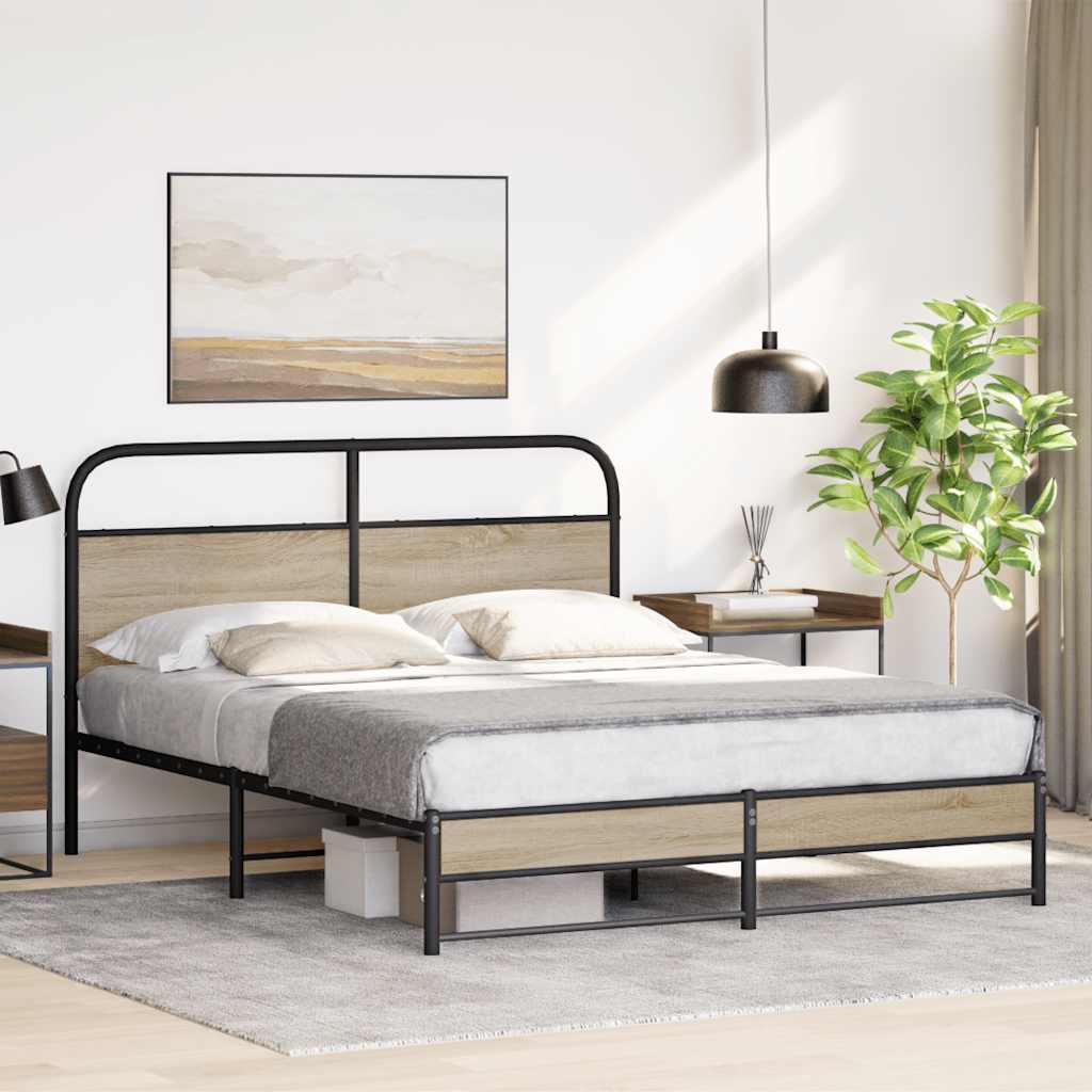 füstös tölgy színű fém ágykeret matrac nélkül 160 x 200 cm