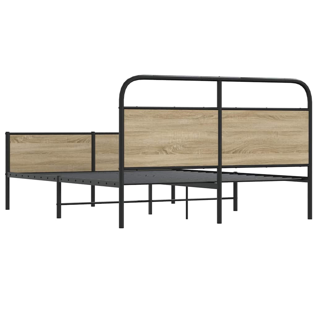 füstös tölgy színű fém ágykeret matrac nélkül 160 x 200 cm