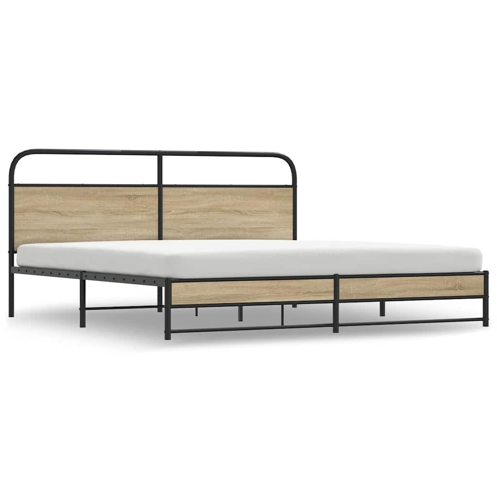 füstös tölgy színű fém ágykeret matrac nélkül 200 x 200 cm