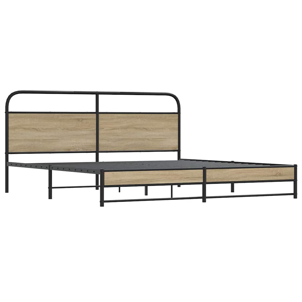 füstös tölgy színű fém ágykeret matrac nélkül 200 x 200 cm