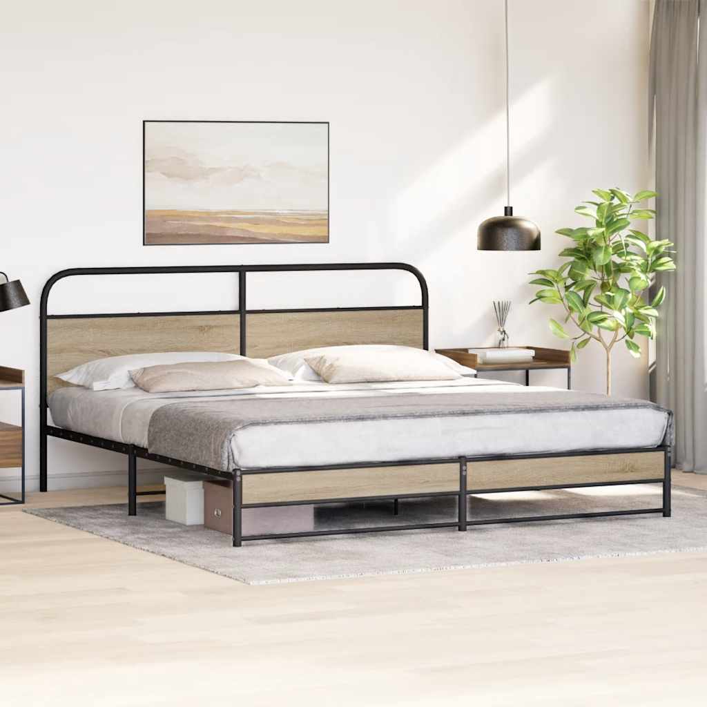 füstös tölgy színű fém ágykeret matrac nélkül 200 x 200 cm