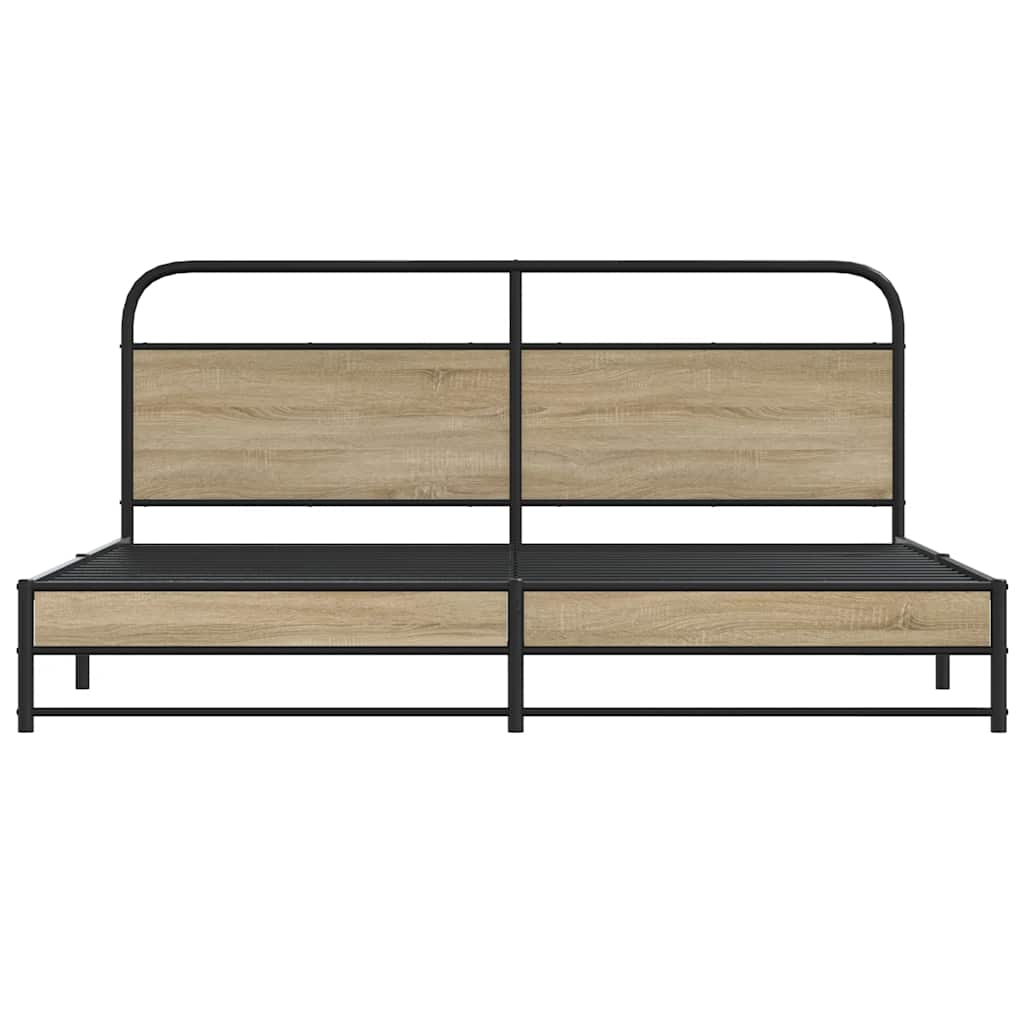 füstös tölgy színű fém ágykeret matrac nélkül 200 x 200 cm