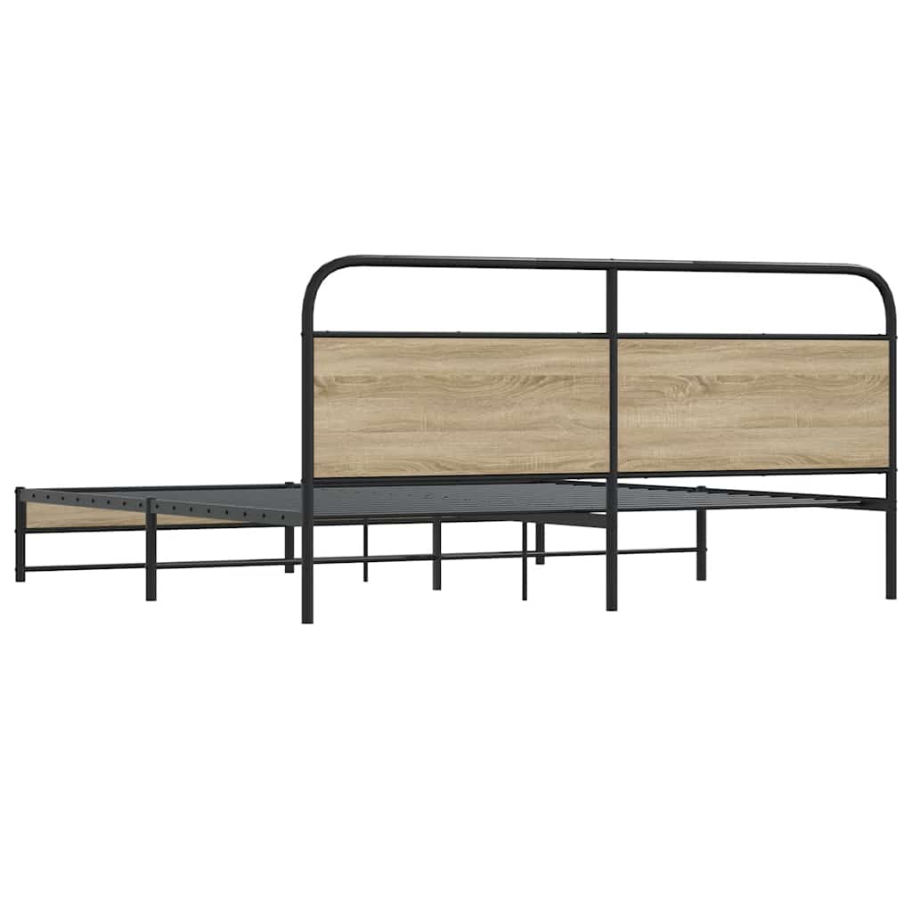 füstös tölgy színű fém ágykeret matrac nélkül 200 x 200 cm
