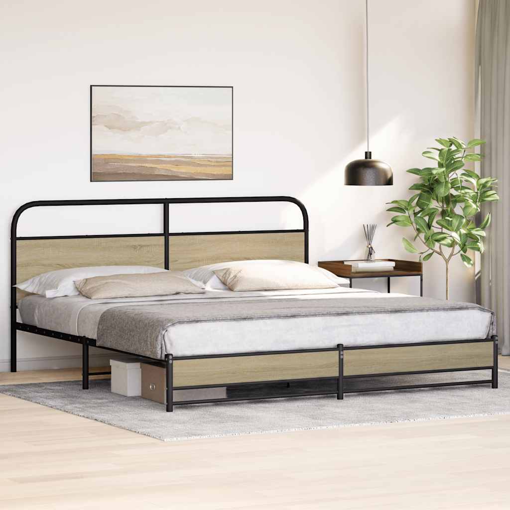 sonoma tölgy színű fém ágykeret matrac nélkül 200 x 200 cm