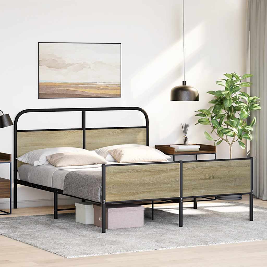 sonoma tölgy színű fém ágykeret matrac nélkül 150 x 200 cm