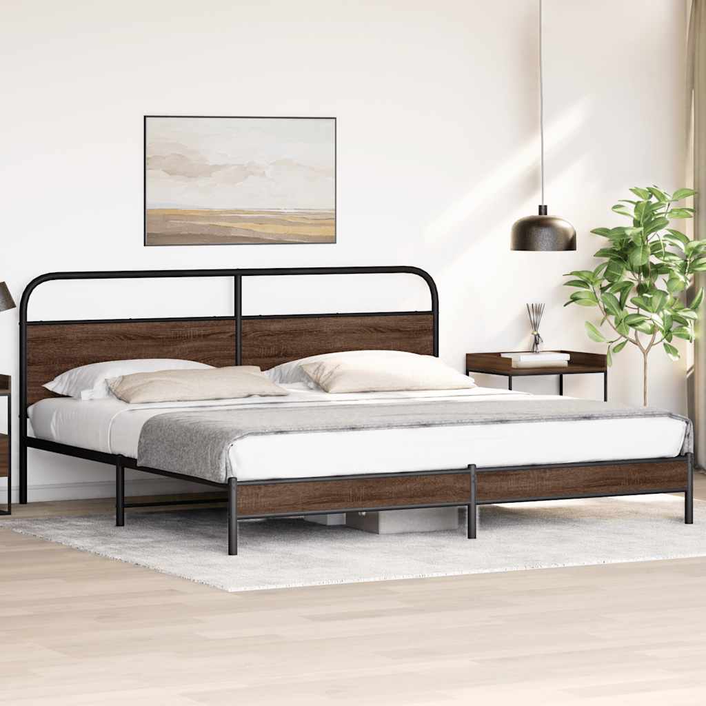 barna tölgy színű fém ágykeret matrac nélkül 200 x 200 cm