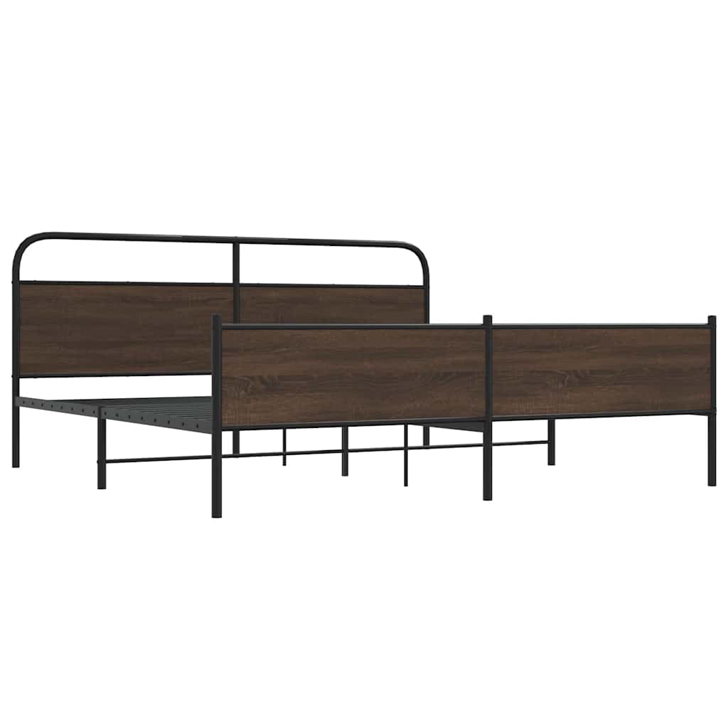 barna tölgy színű fém ágykeret matrac nélkül 200 x 200 cm