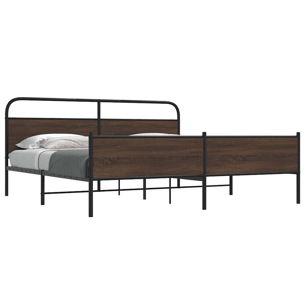 barna tölgy színű fém ágykeret matrac nélkül 200 x 200 cm