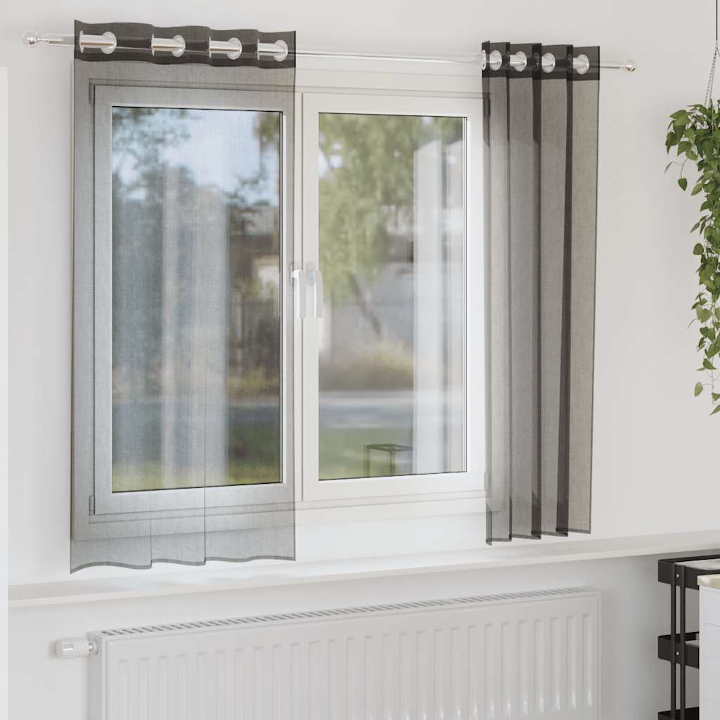 2 db fekete fátyolfüggönyök rojtokkal 140x140 cm